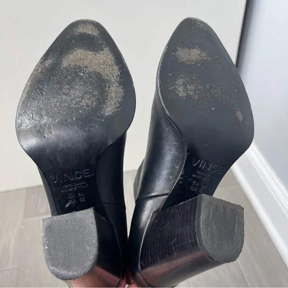 VINCE Erving Western Ankle Bootie Black Leather Stacked Heel Pointed Toe Boots 6 - Picture 13 of 16